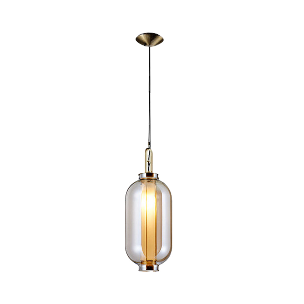 1-Light Amber Glass Shade Post-Modern Pendant Lights Hanging Lamp
