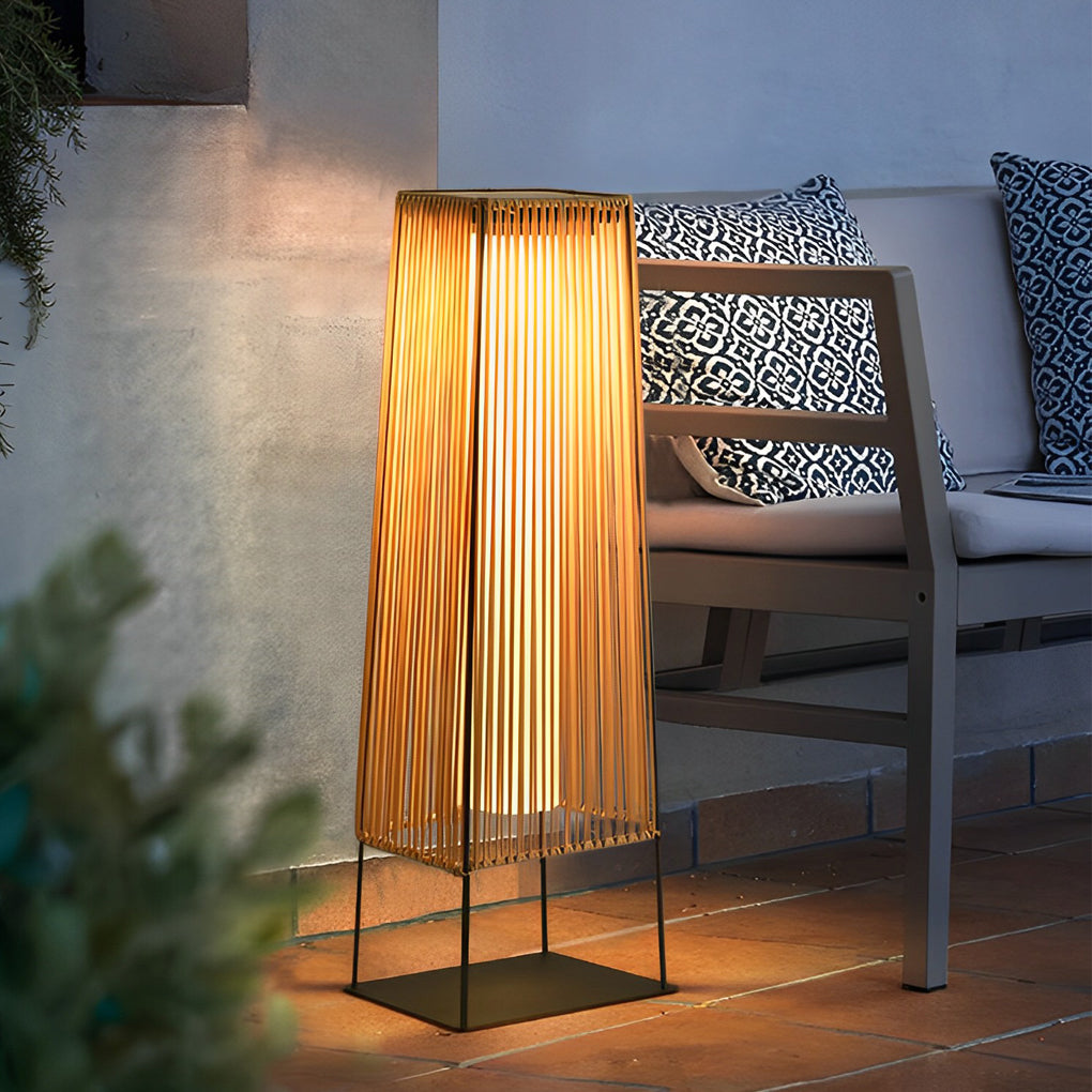 Waterproof LED Handwoven Rattan Japanese Style Solar Outdoor Floor Lamp - Dazuma