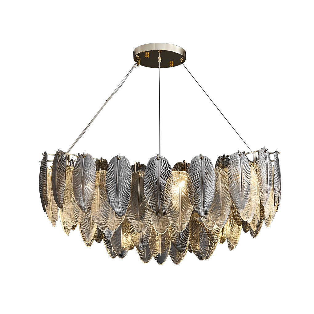 Romantic Creative Feathers Glass Three Step Dimming Modern Chandelier