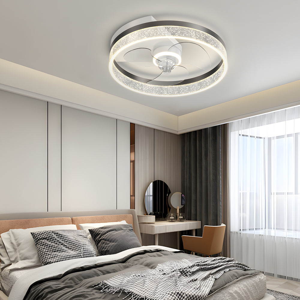 Circular Acrylic Bubbles LED Three Step Dimming Modern Ceiling Fan Lamp ...