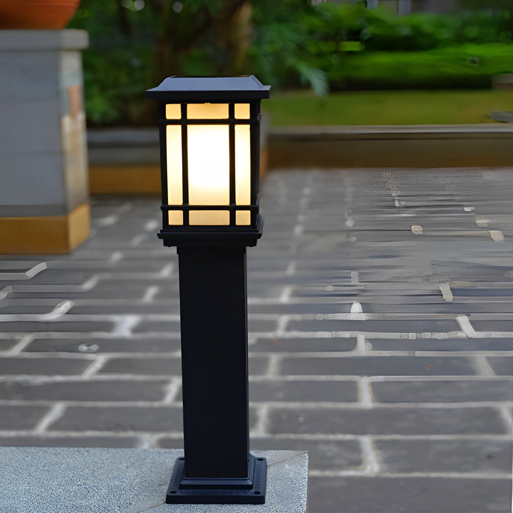 Black Solar Pathway Bollard Lights Three-Step Dimming Outdoor Lighting