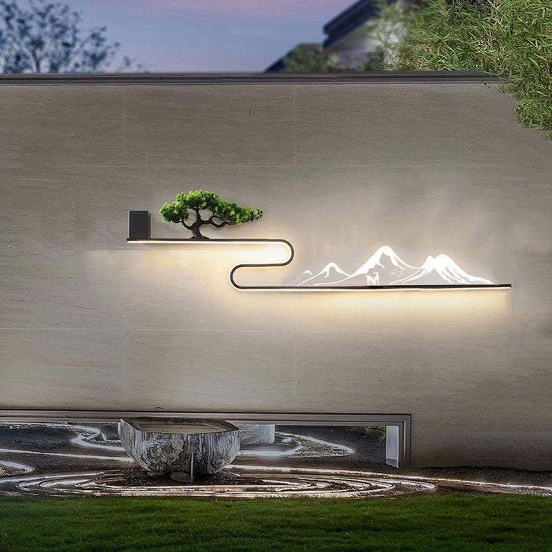 Mountain Scenery Waterproof LED Modern Outdoor Wall Lights with External Battery - Dazuma