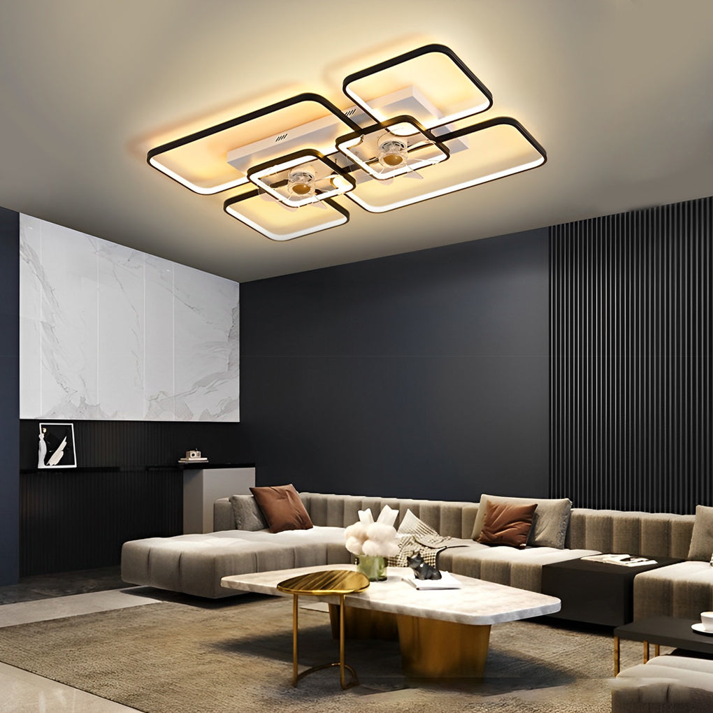 Rectangular Geometric LED Creative Nordic Invisible Ceiling Fan Lights - Dazuma