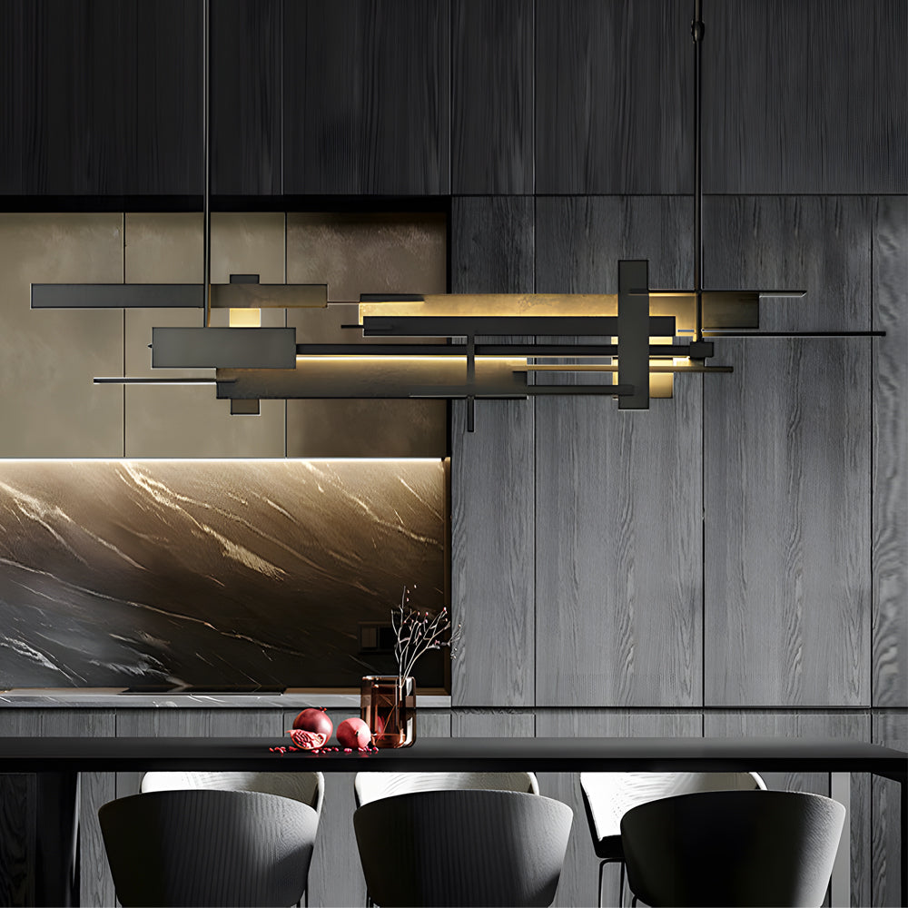 Long Irregular Metal Geometric Black Postmodern Dining Room Chandelier