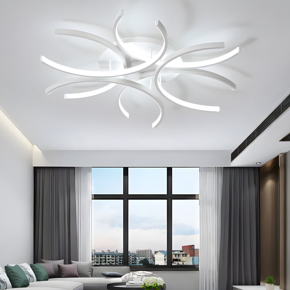 Simple Semi-Circle Lines Flower LED Dimmable Modern Ceiling Light Fixture - Dazuma