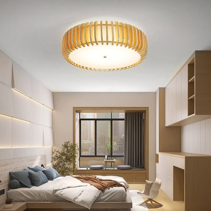 Creative Wood Round 3 Step Dimming LED Nordic Bedroom Ceiling Lights
