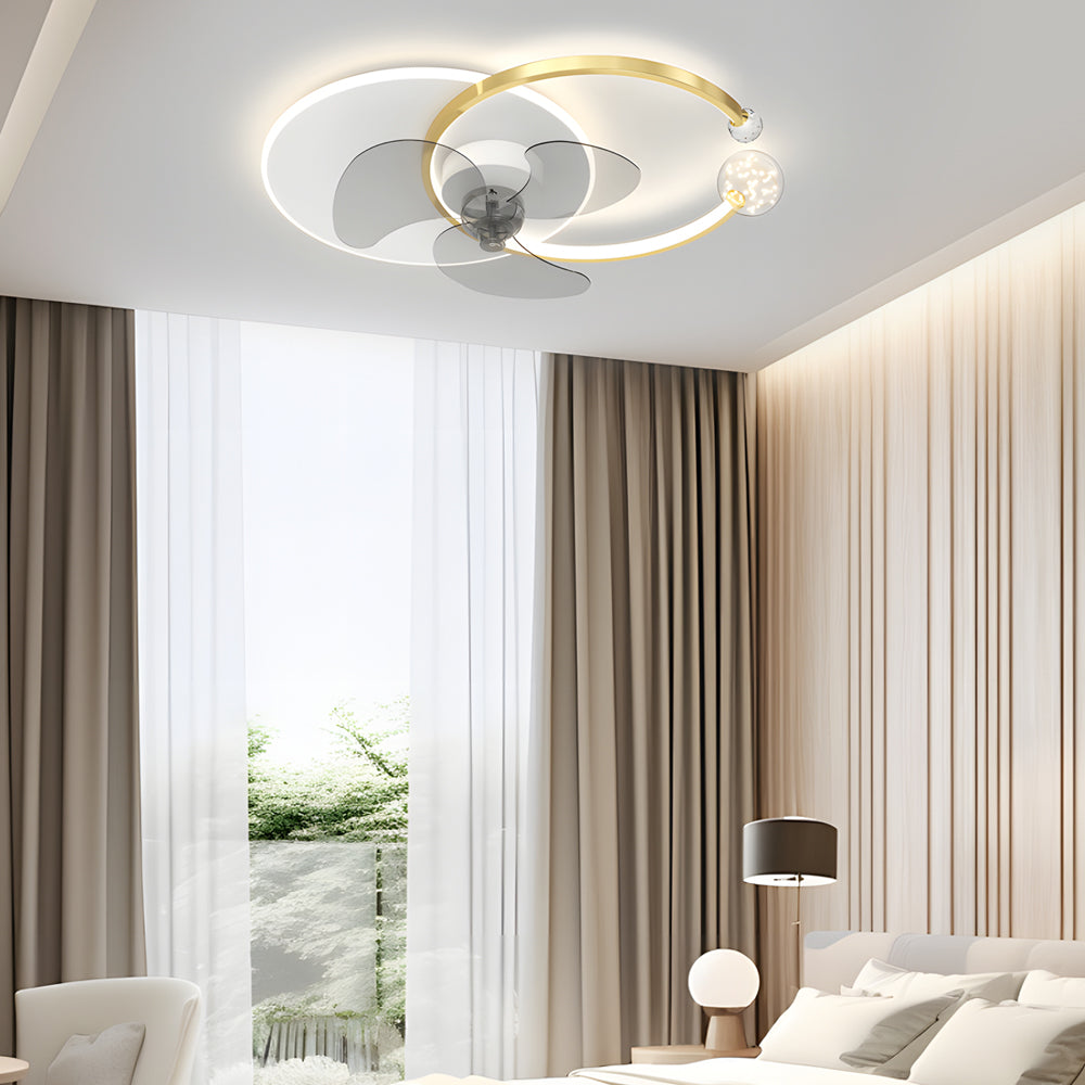 Mute Creative Round Ring 3 Step Dimming Modern Flush Mount Ceiling Fan Lamp