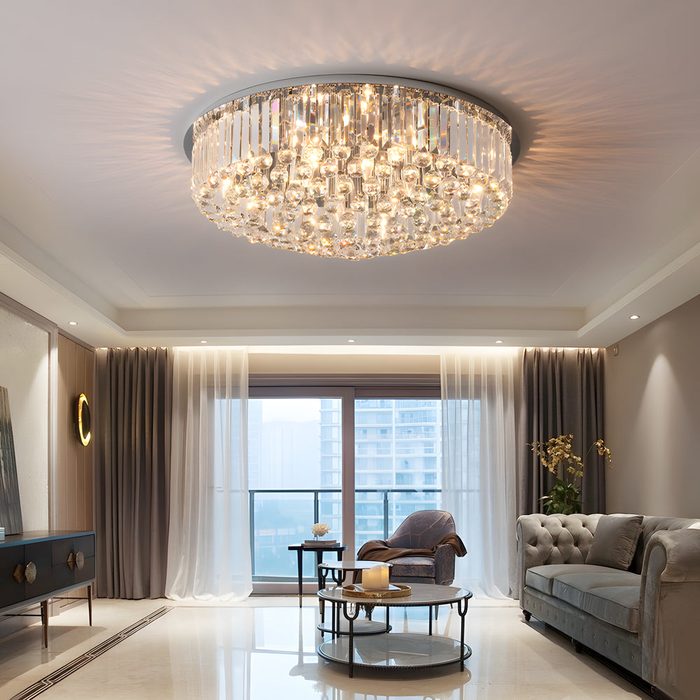 Round Crystal Flush Mount Light Luxury Modern Ceiling Light
