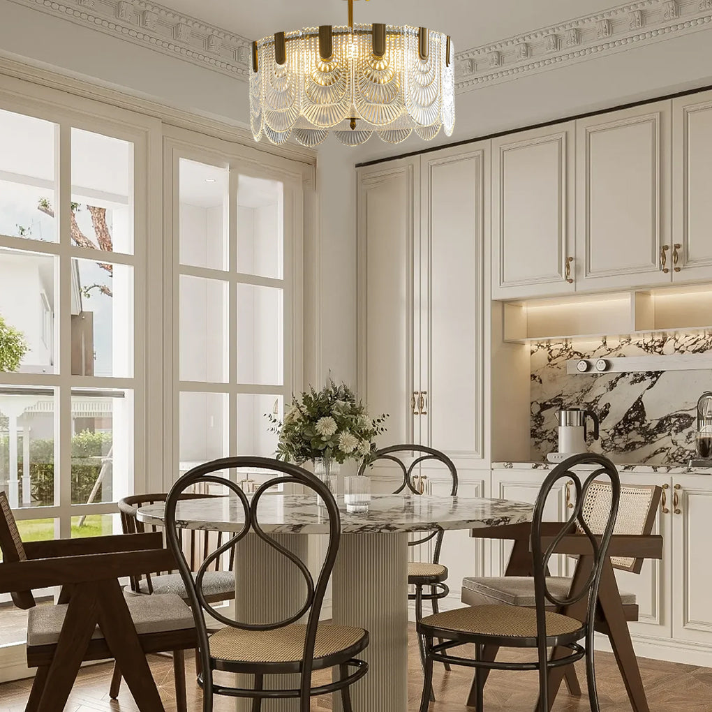 Round French Court Style Glass Three Step Dimming Modern Chandeliers - Dazuma