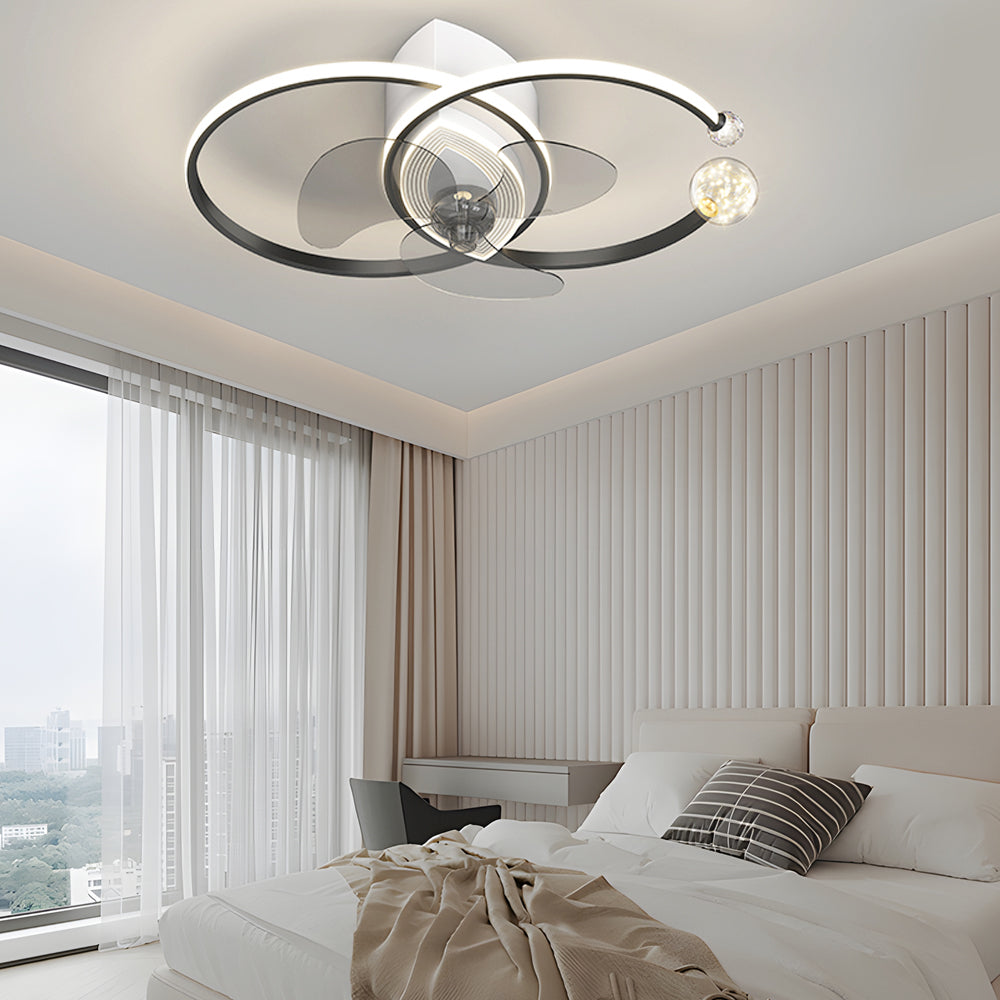 2 Rings Simple Luxury 3 Step Dimming Modern Bedroom Ceiling Fan and Light - Dazuma
