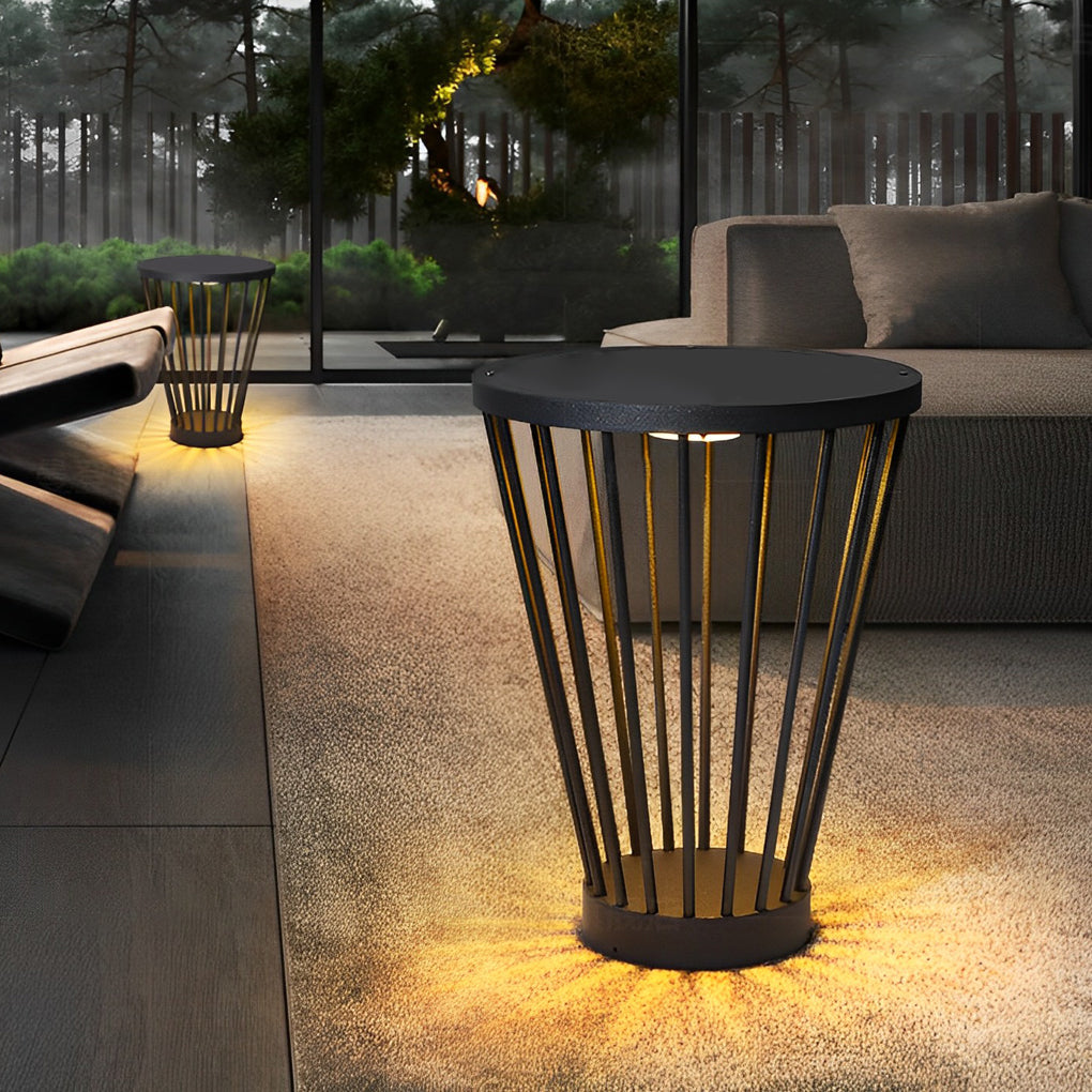 19.5'' Stainless Steel Black Floor Lamp Round Tea Table Outdoor Waterproof Standing Lamp