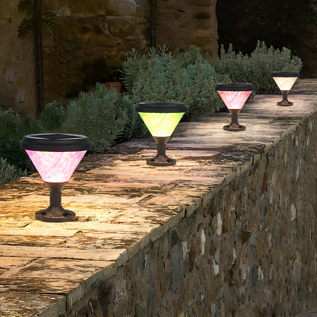 Round Waterproof Colorful Gradient Modern Solar Fence Post Lights - Dazuma