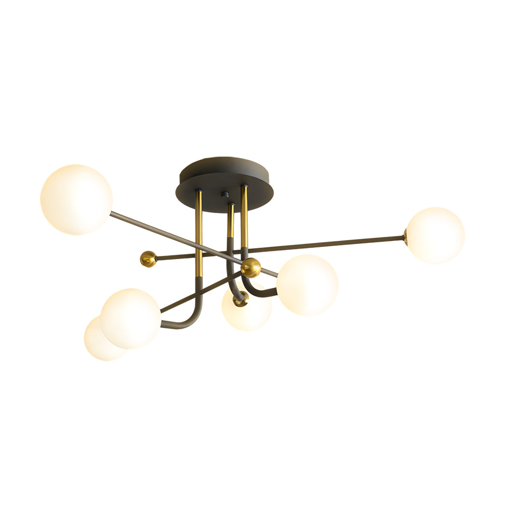 4/6/8-Light Modern Sputnik Globe Semi-Flush Mount Light with White Glass Shade