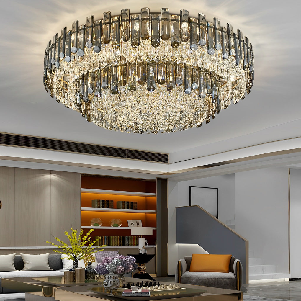 Round Metal Crystal Three Step Dimming Luxury Modern Ceiling Lights