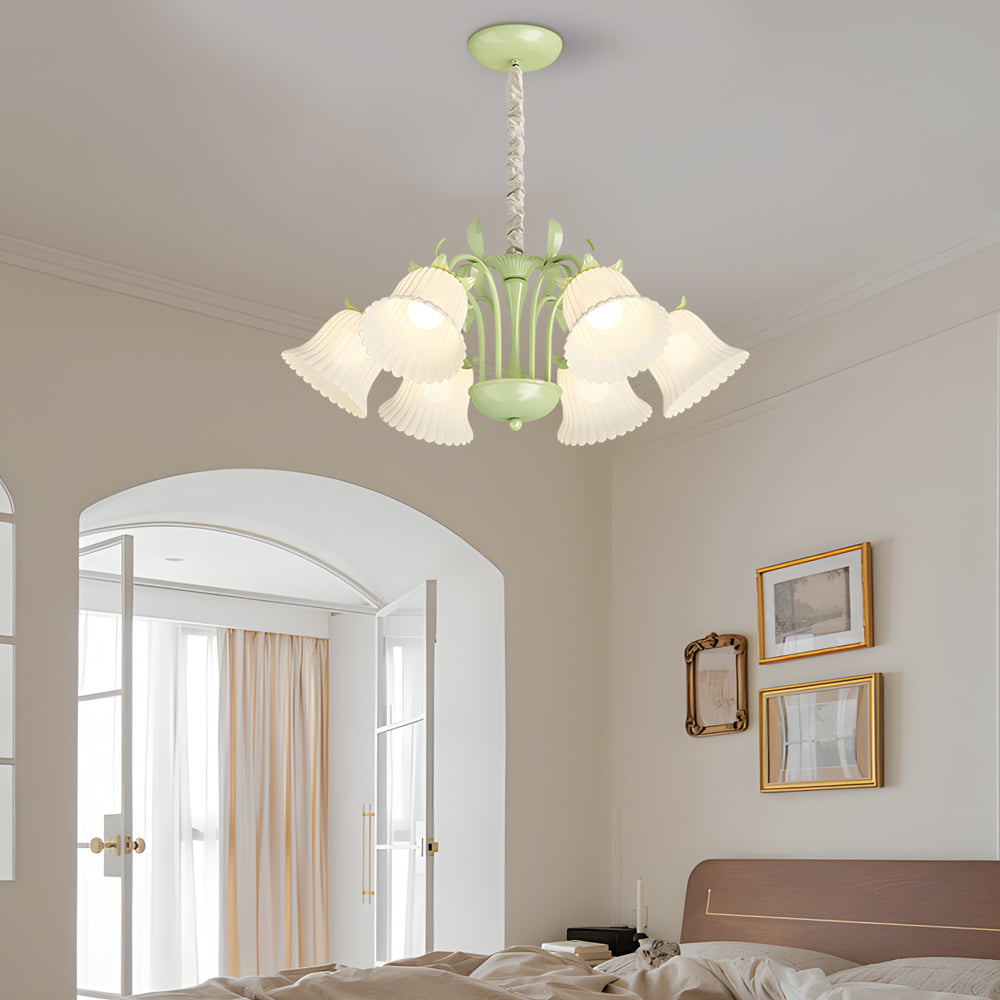 6 Lights Pastoral White Flowers Three Step Dimming French Style Chandelier - Dazuma