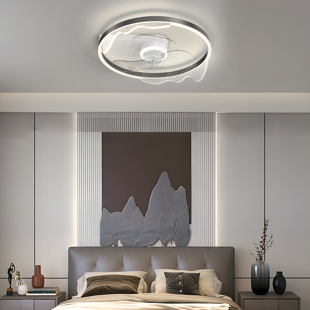 Round Acrylic Waves Decor LED Three Step Dimming Modern Ceiling Fan Lamp - Dazuma