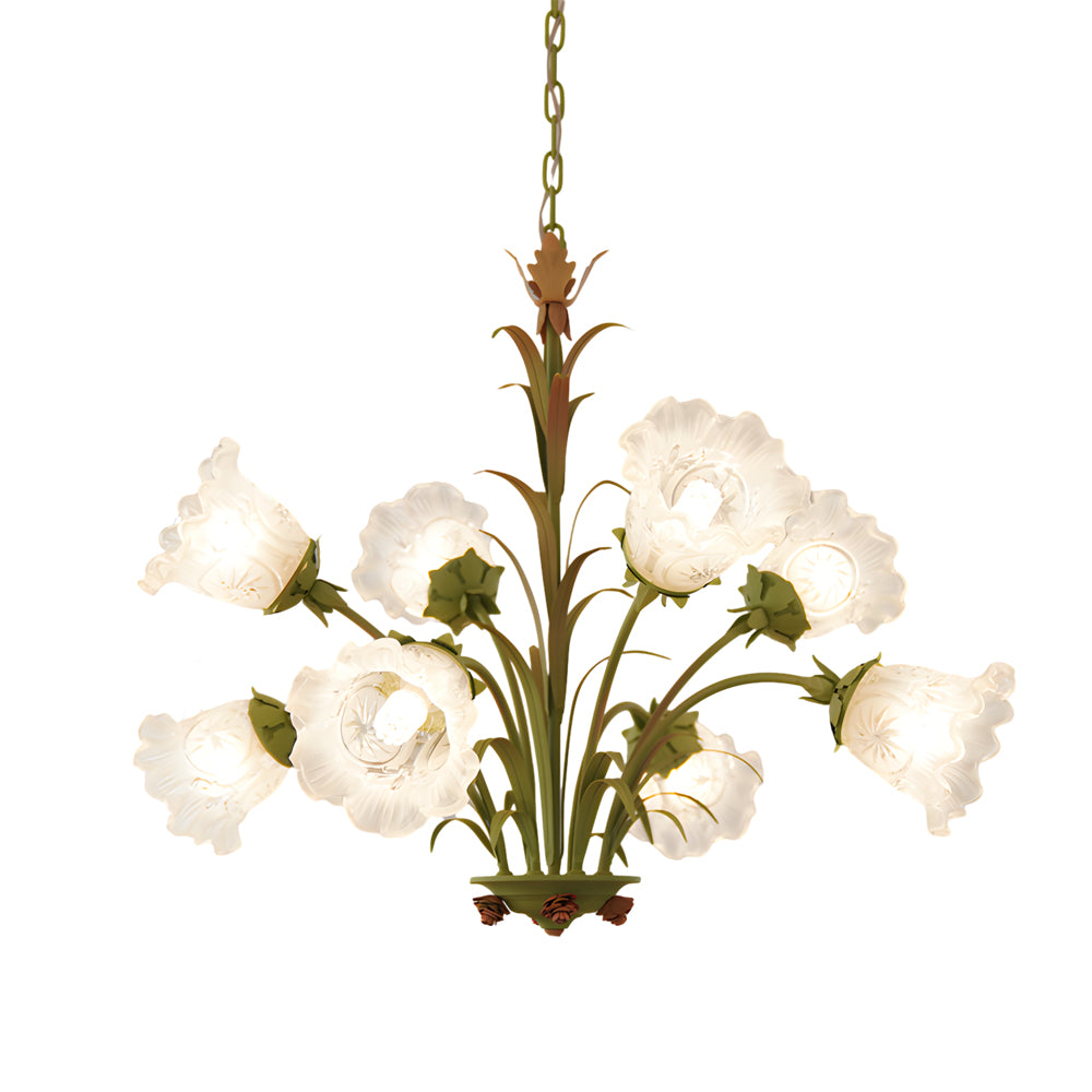 Modern Pastoral Green Flower Hanging Chandelier - 3/6/8-Light