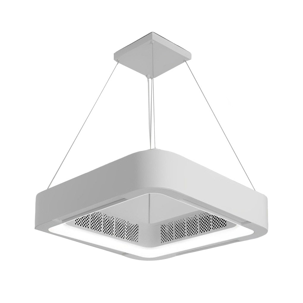 Low profile bladeless ceiling fan with light, 3D perspective showing depth and integrated lighting features.