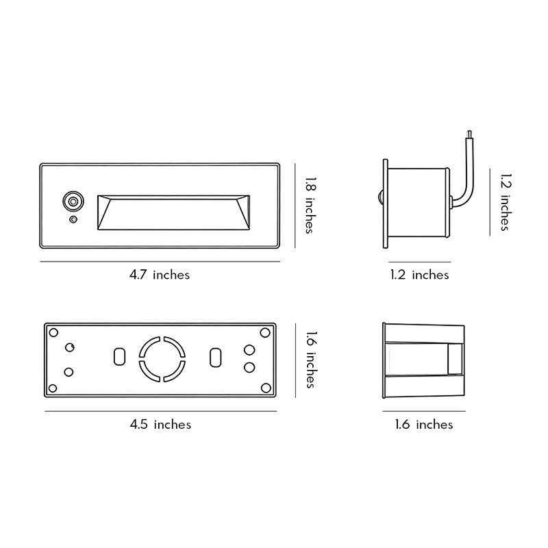 4.7 inch compact deck lights for steps size chart with mounting specifications.
