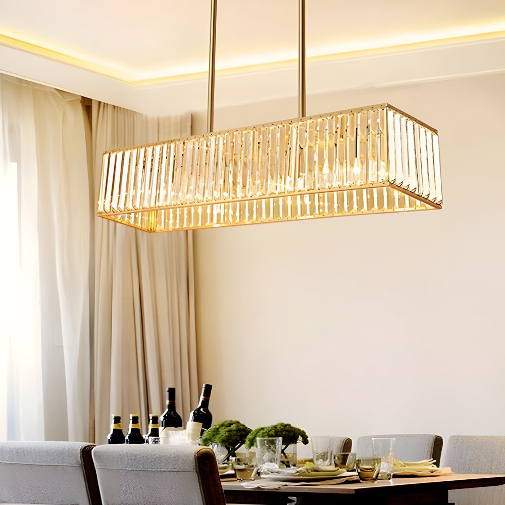 4 - Light Dimmable Kitchen Island Crystal Rectangle Chandelier