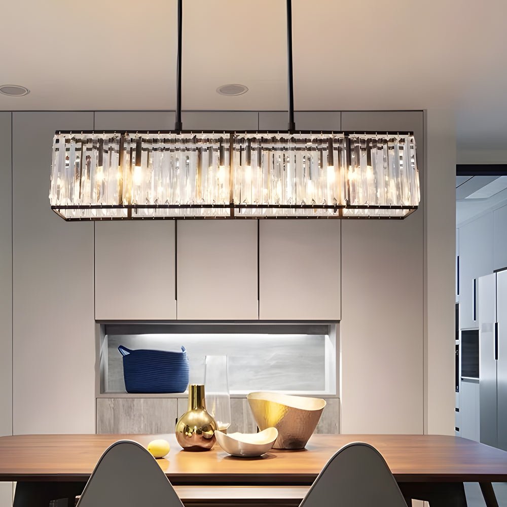 4 - Light Dimmable Kitchen Island Crystal Rectangle Chandelier