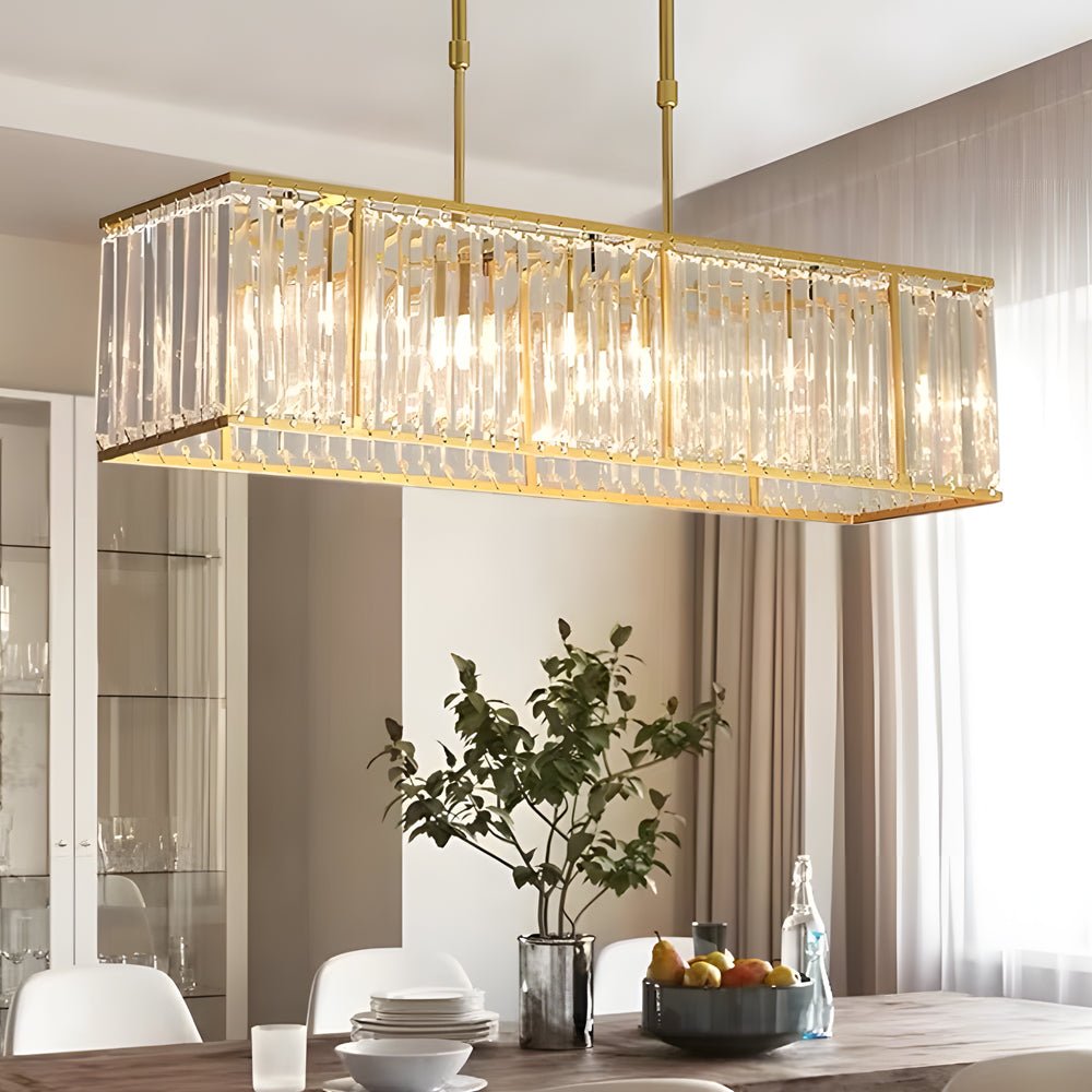 4 - Light Dimmable Kitchen Island Crystal Rectangle Chandelier