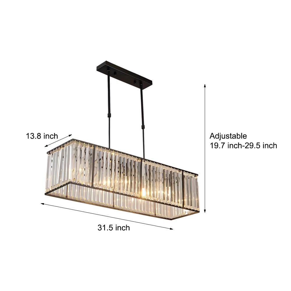 4 - Light Dimmable Kitchen Island Crystal Rectangle Chandelier
