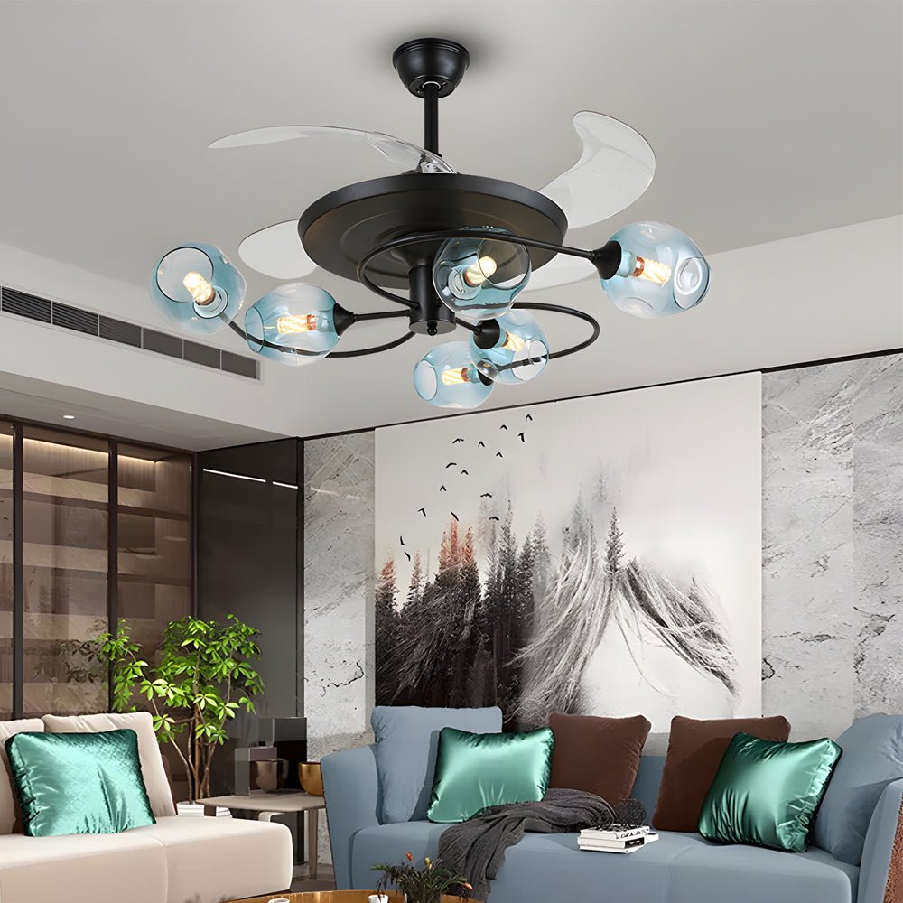 41 - in 4 Blades Ceiling Fan Lights with 6/8 - Light Glass Shades, Remote Control