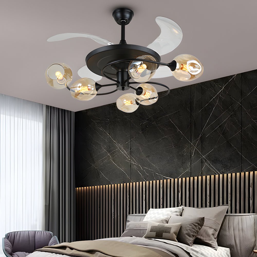 41 - in 4 Blades Ceiling Fan Lights with 6/8 - Light Glass Shades, Remote Control