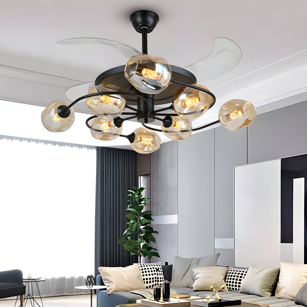 41 - in 4 Blades Ceiling Fan Lights with 6/8 - Light Glass Shades, Remote Control