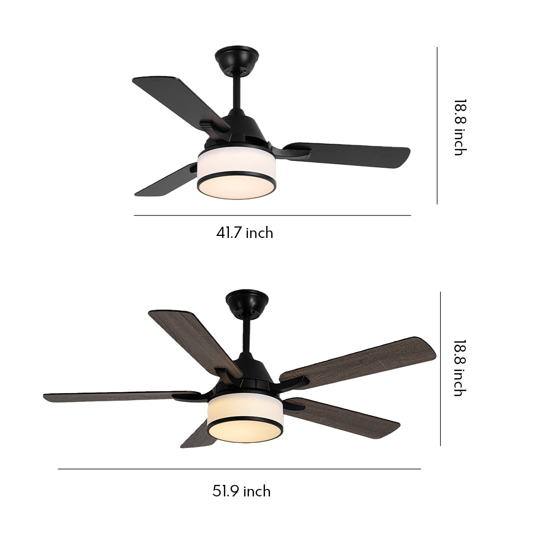 42 to 52 inches ceiling fans with lights dimensions and installation guide, modern design illustration