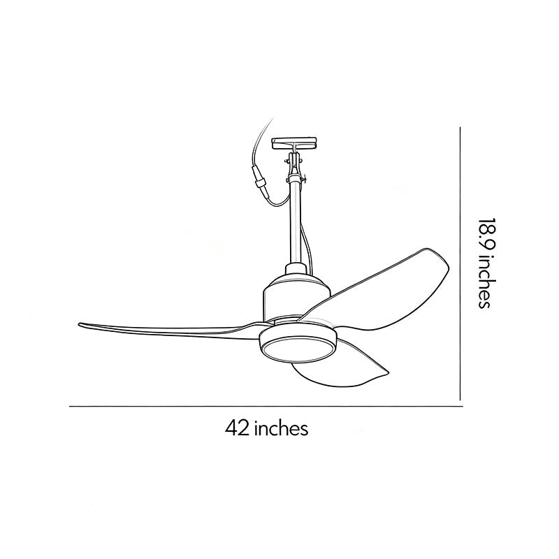 42 inch black ceiling fan with light dimension diagram showing an 18.9-inch overall fixture height.