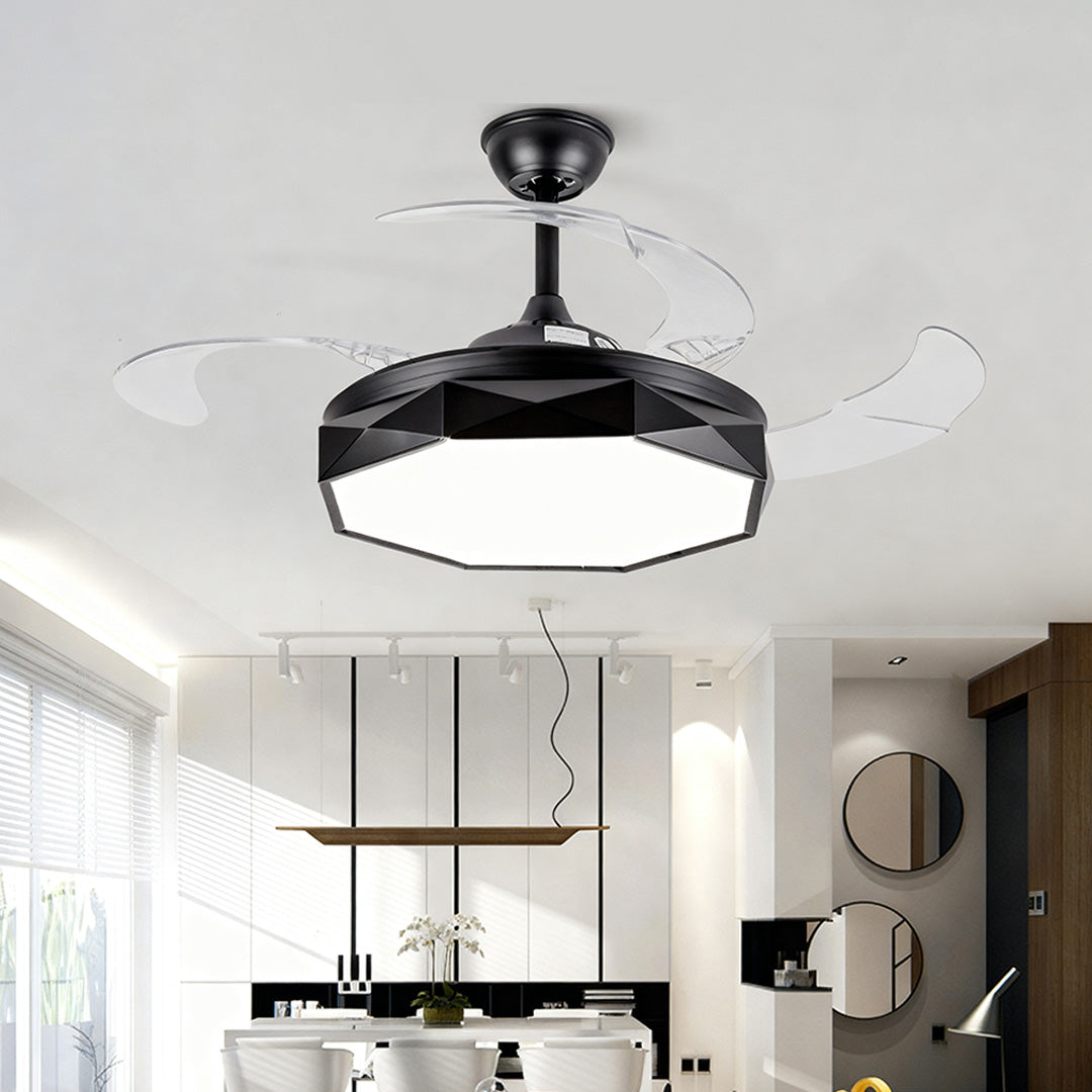 42 in ceiling fan with light enhancing minimalist dining room with white walls and modern furniture