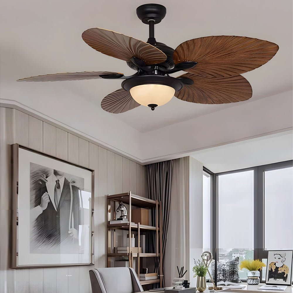 42/52 - Inch LED Tropical 5 Brown Blades Reversible Ceiling Fan Light with Remote Control