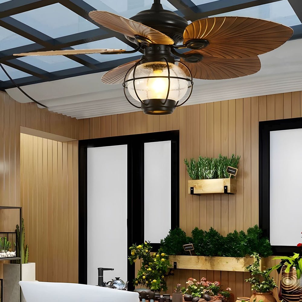 42/52 - Inch LED Tropical 5 Brown Blades Reversible Ceiling Fan Light with Remote Control