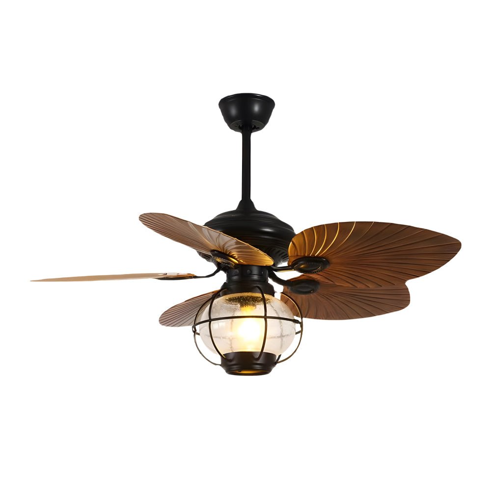 42/52 - Inch LED Tropical 5 Brown Blades Reversible Ceiling Fan Light with Remote Control