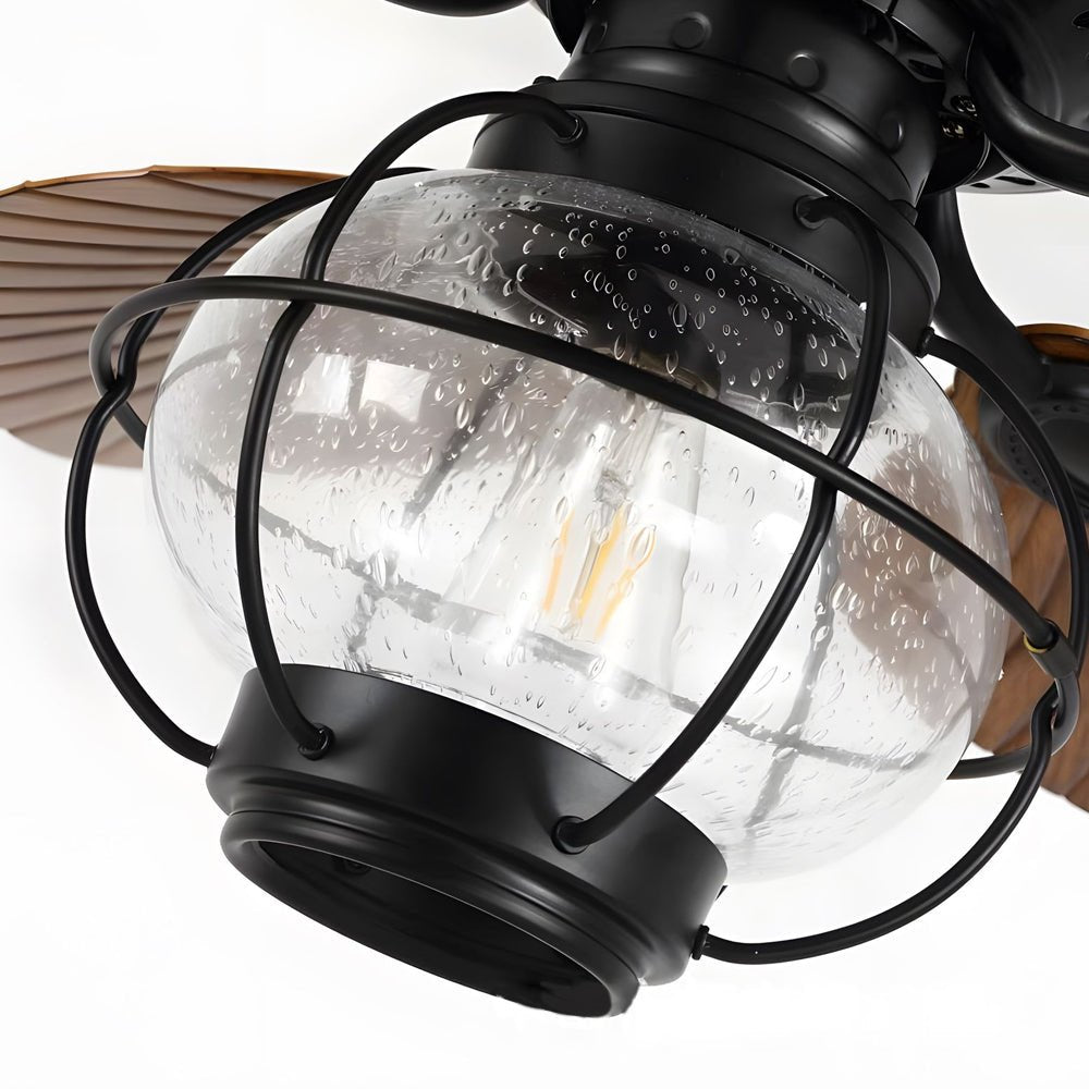 42/52 - Inch LED Tropical 5 Brown Blades Reversible Ceiling Fan Light with Remote Control