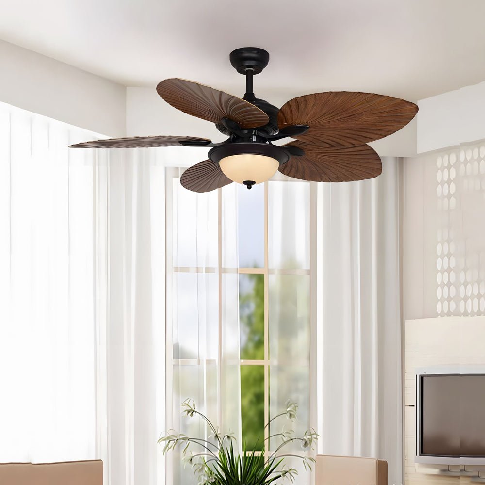 42/52 - Inch LED Tropical 5 Brown Blades Reversible Ceiling Fan Light with Remote Control