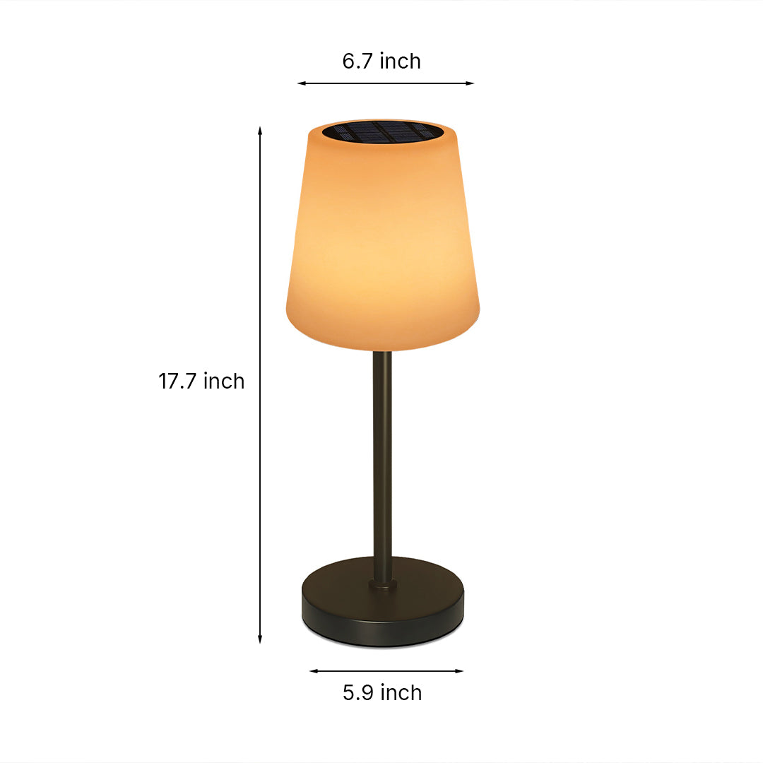 Technical dimension drawing showing height and base measurements for cordless LED table lamp
