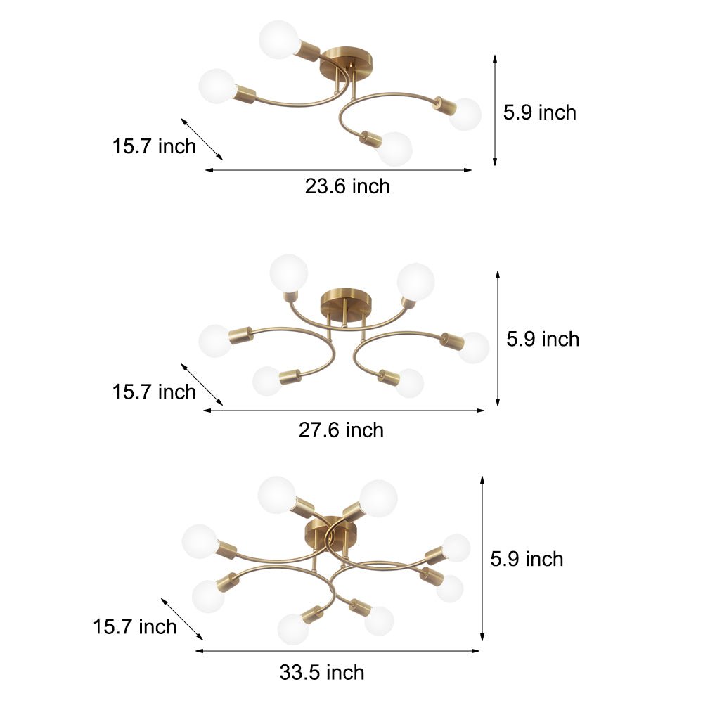 4/6/8 - Light Curved Arms White Shade Modern Ceiling Light Fixture