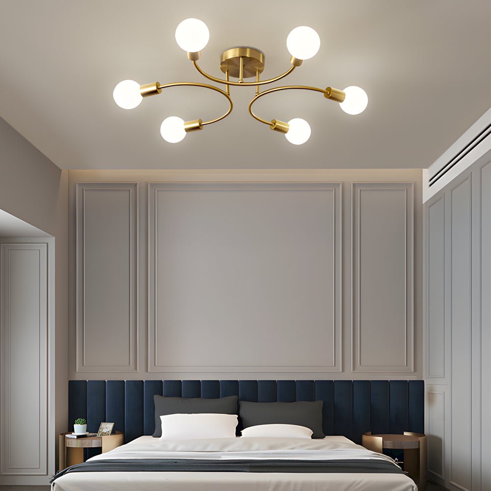 4/6/8 - Light Curved Arms White Shade Modern Ceiling Light Fixture