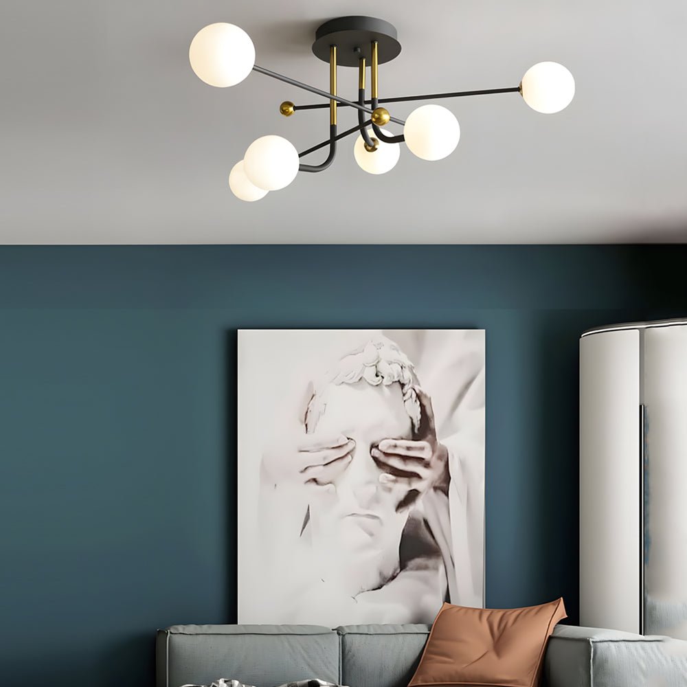 4/6/8 - Light Modern Sputnik Globe Semi - Flush Mount Light with White Glass Shade