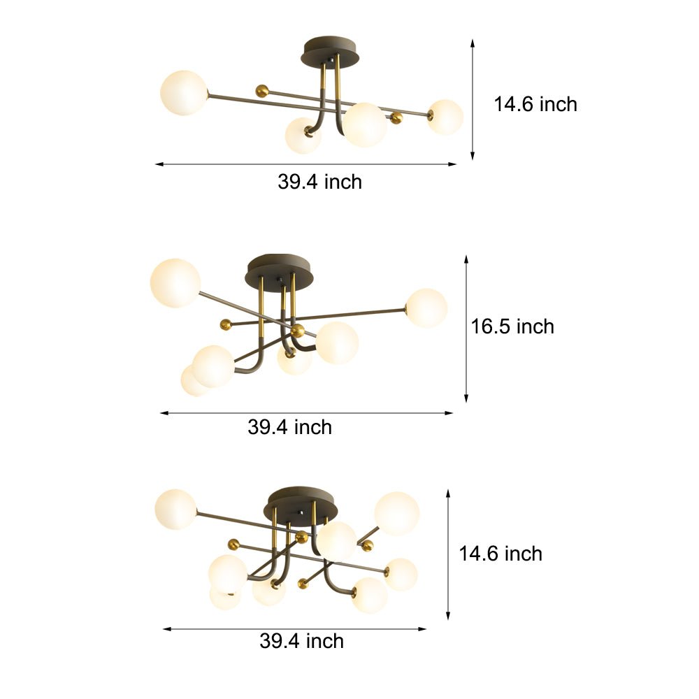4/6/8 - Light Modern Sputnik Globe Semi - Flush Mount Light with White Glass Shade