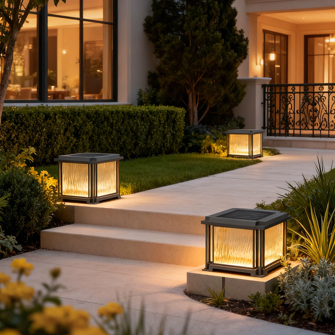 LED Gate Pillar Lights Outdoor Waterproof Black Square Light