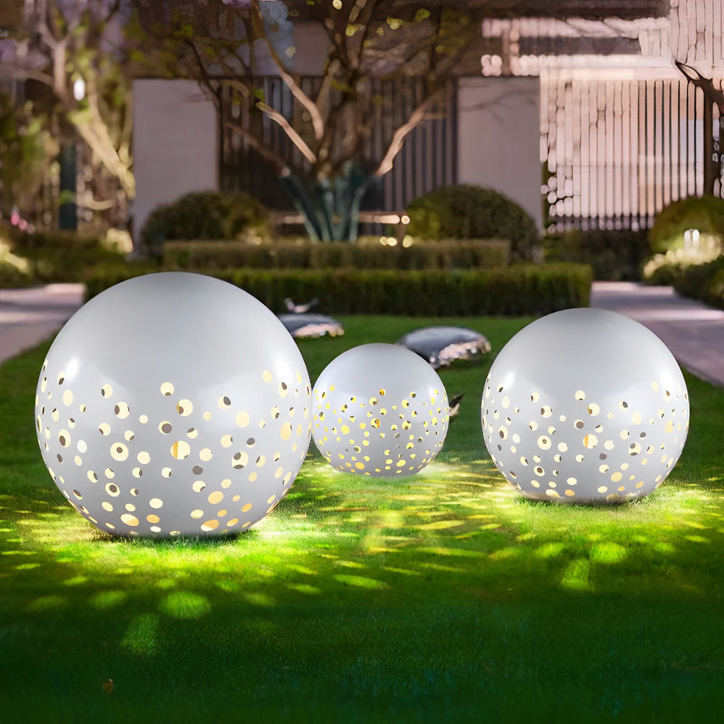 Waterproof Round Metal Hollow White Modern Outdoor Lanterns Lawn Lamp - Dazuma