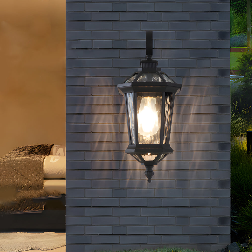 1-Light Black Clear Water Glass Outdoor Wall Light Lantern Wall Sconce Porch Wall Mounted Lights Exterior Wall Lamp