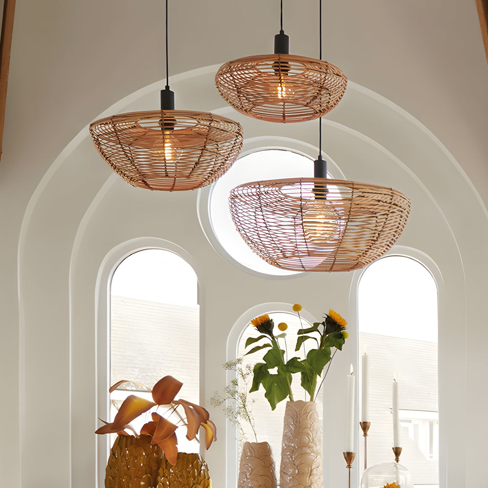 Round Woven Minimalist Wabi-Sabi Modern Hanging Ceiling Lights Wall Lamp - Dazuma