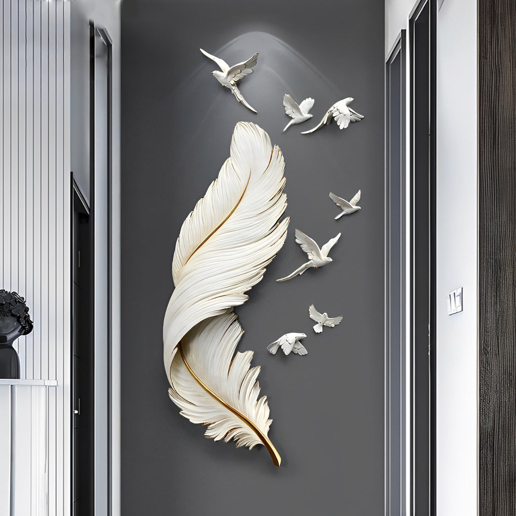 Feathers Birds Decor 3D Art Sculpture Creative Nordic Wall Decor