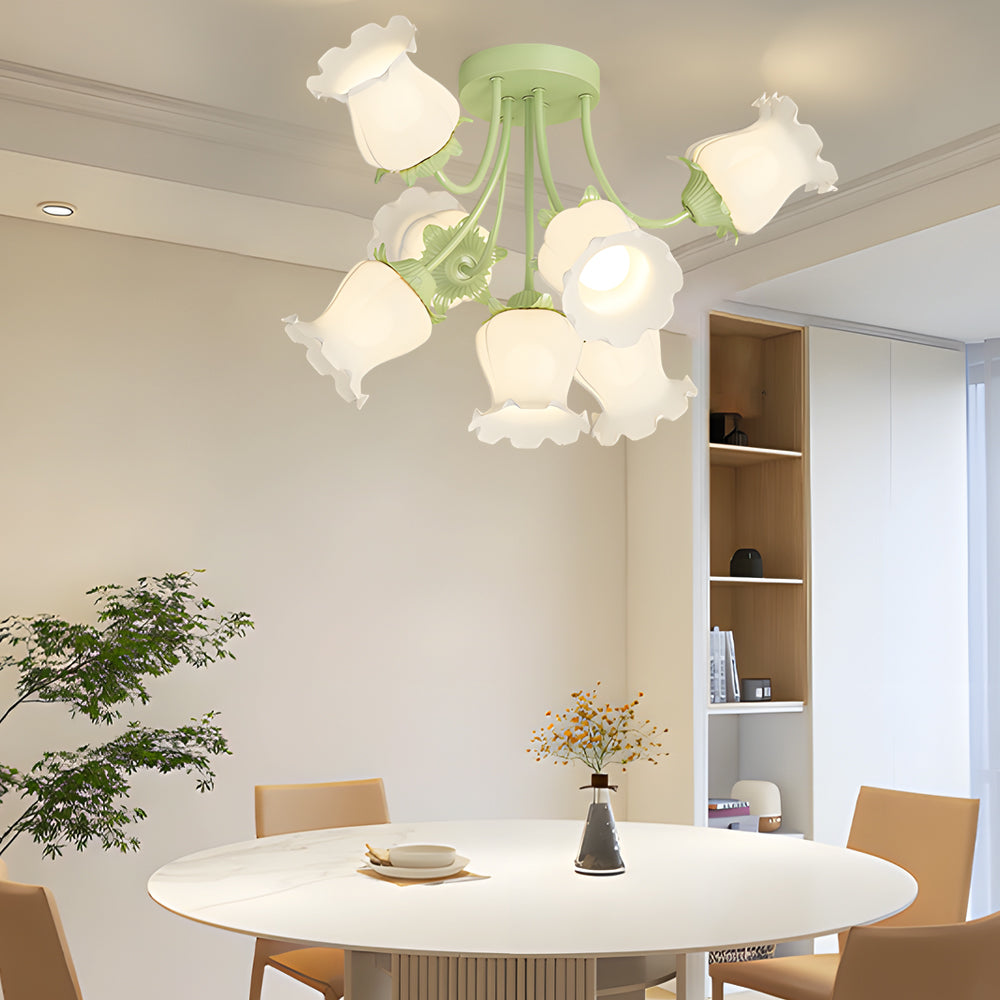 7 Heads White Flowers 3 Step Dimming Creative Modern Ceiling Light Fixture