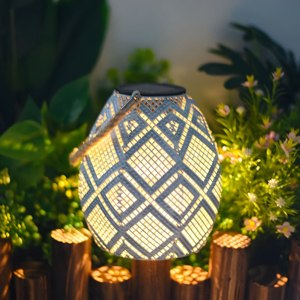 Portable White Hemp Rope Outdoor Solar Garden Lantern - Dazuma